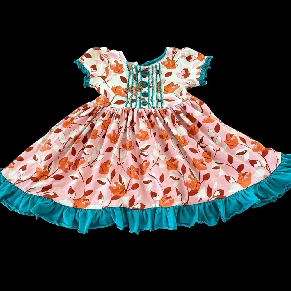 Play condition Wild Flowers Girls No 4 Floral Knit Full Dress Pink Teal Knit‎